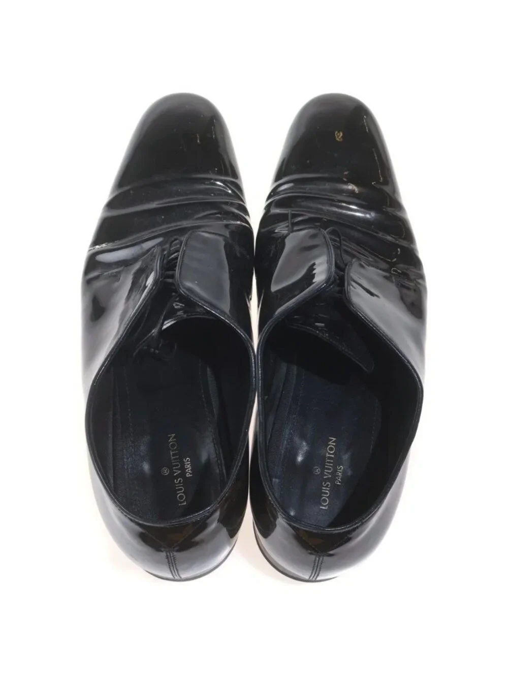 Louis Vuitton Vendome Line Derby Monogram Dress Shoes Business Enamel Black